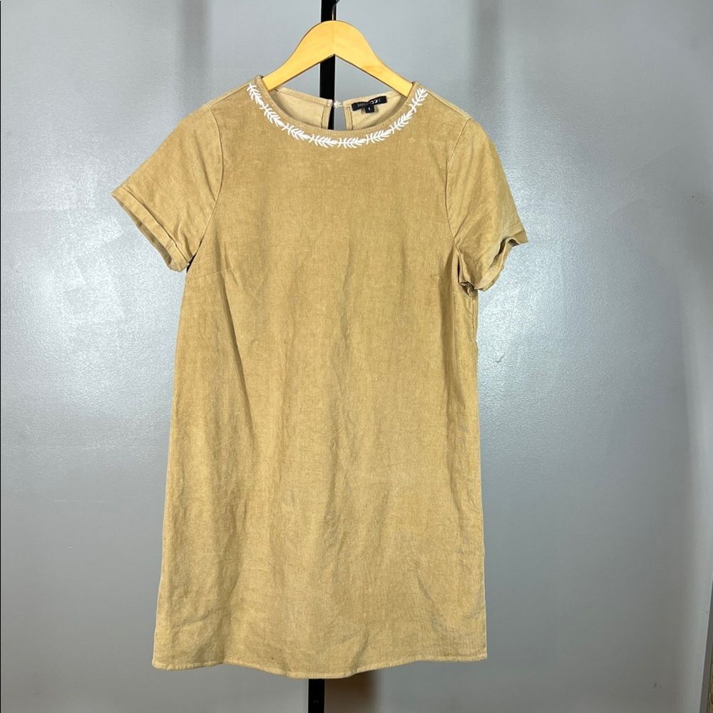 Papermoon Tan Corduroy Dress with Embroidery